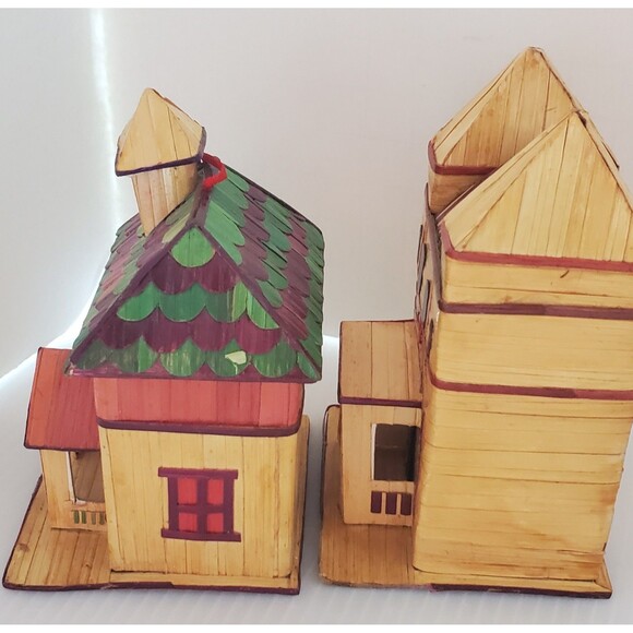 VTG Wheat Straw Balsa Wood Marquetry Victorian House Ornament Box Village Lot - Picture 9 of 9